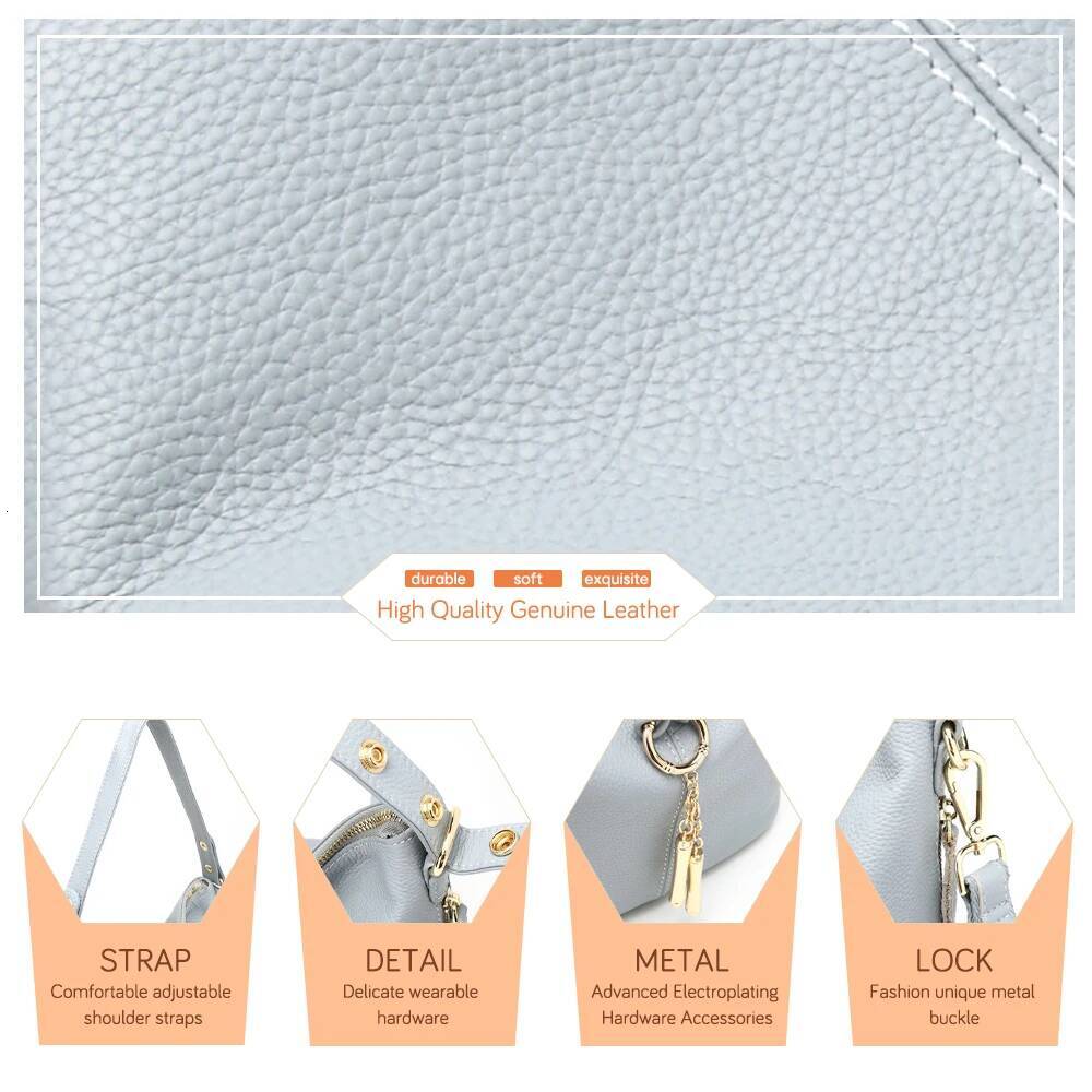 Zency Elegant Blue Women Shoulder Bag 100% Genuine Leather White Hobos Handbag Lady Messenger Purse Charm Lock Decoration Red