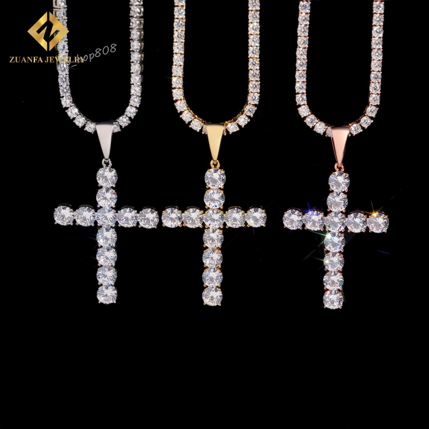 Hip Hop Style Iced Out Jewelry Moissanite Small Cross Pendant Mens Women Rose Gold Plated Rhodium Plated Gold Plated Pendant