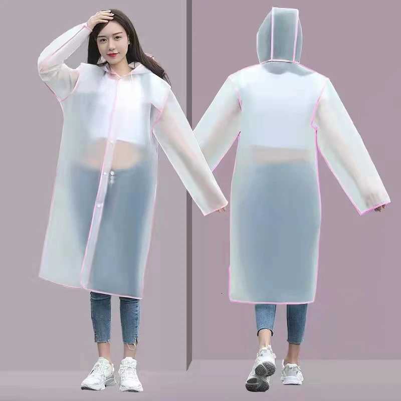 Fashion Women Transparent EVA Clear Raincoat Man Travel Waterproof Rainwear Adult Poncho Outdoor Rain Coat Long Raincoat Y250814