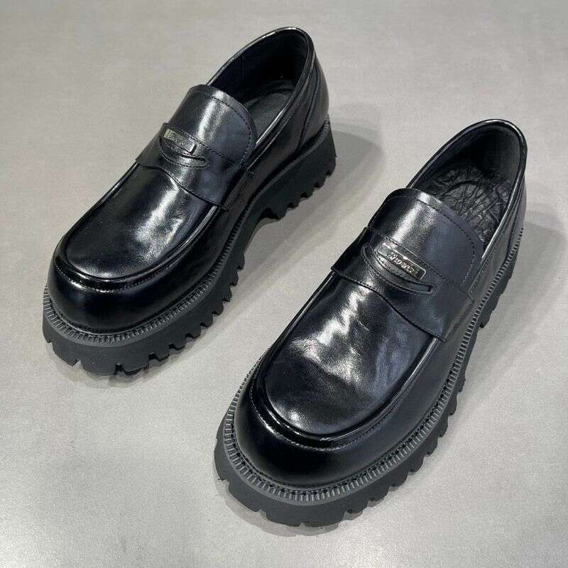 Leather For Men, Korean Version, Trendy, Handsome, Casual, Sponge Cake, Black Genuine Leather, Loafers, British Style,