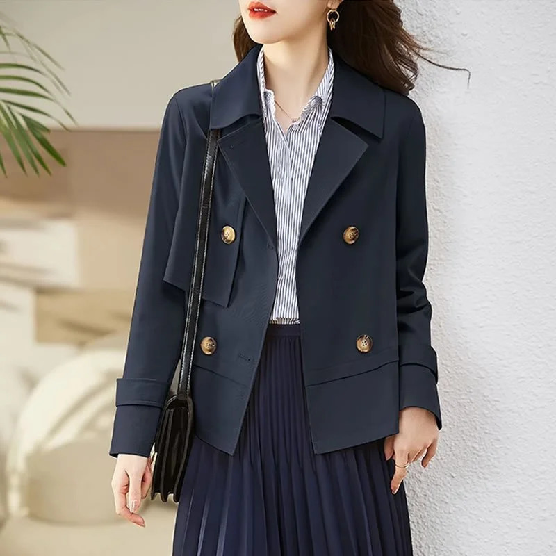 Spring Autumn Women Trench Coat Korean Solid Double Breasted Short Windbreaker Female Casual Tops Outerwear Gabardina Mujer 250805