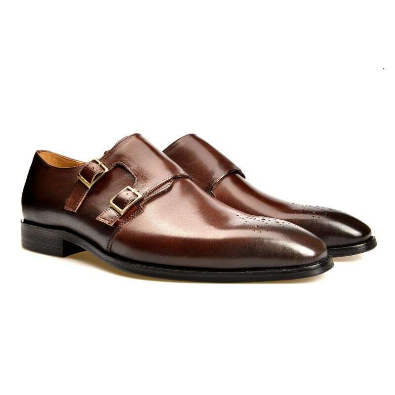 Unbeatable Quality Double Buckle Mengke Goodyear Suit One Foot Square Toe Handmade Leather Shoes, Men's