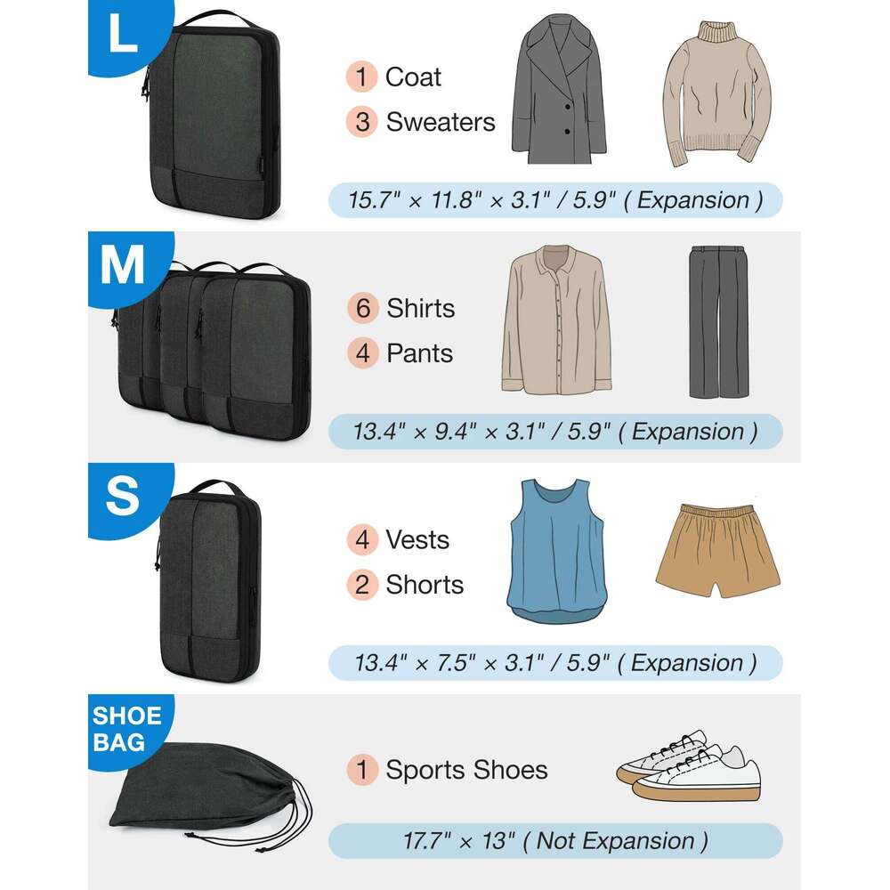 Designer bag 52 BAGSMART Compression Cubes Men Travel Expandable Organizer Carry on Lage Packing Organizers for Women