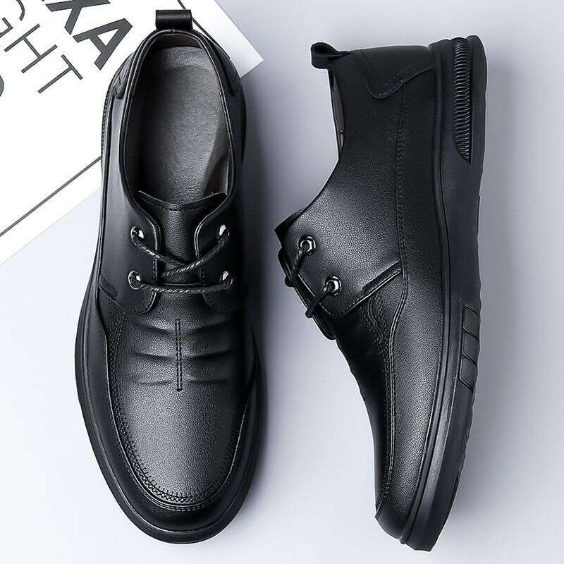 2025 Spring And Autumn Business Leisure Lace Up Men's Leather Soft Bottom Middle Aged Dad Shoe Cover Foot Single Shoes