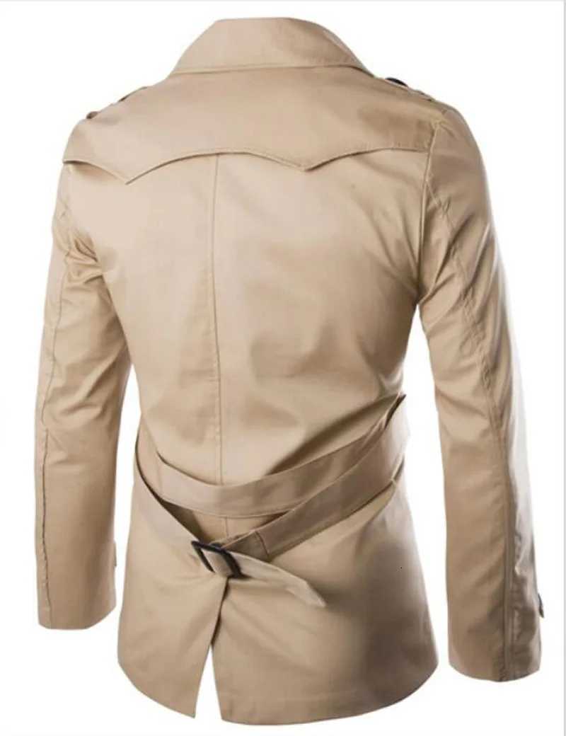 Mens Spring Autumn Windbreak Overcoat 100% Cotton Mens Trench Coats with Belt Male Pea Coat Double Breasted Peacoat W04 W250815