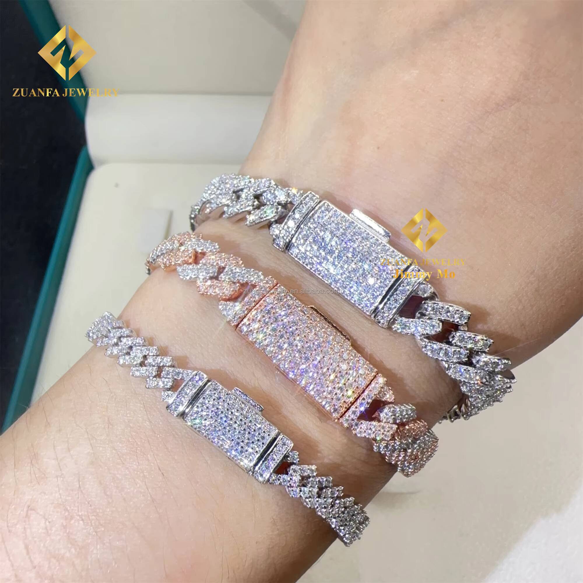 Best Selling Buss Down Rapper Jewelry 925 Sterling Silver Man Hip Hop Iced Out Vvs1 Moissanite Diamond Cuban Link Bracelet Men
