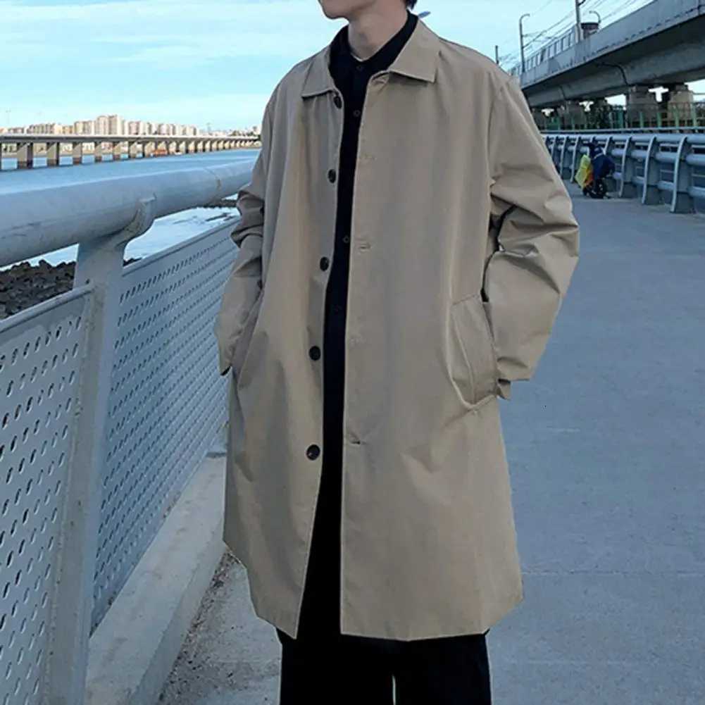 Versatile Men Outerwear Casual Mid-Length Outwear Stylish Mens Lapel Windbreaker Coat with Double Breasted Design Pockets W250815