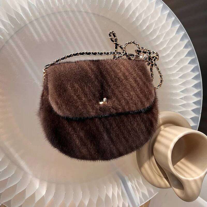 Designer bag 52 Real Mink Fur For Women Winter Handbags Crossbody Single Cross Body Shoulder Bag Ladies Fluffy Evening Bags