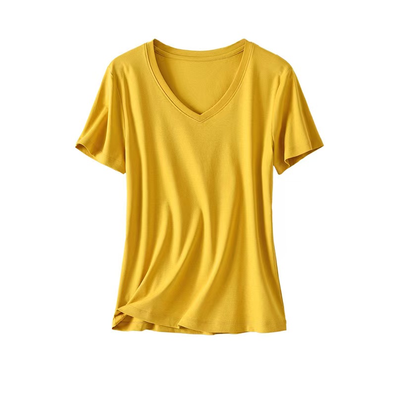 K2101 Mercerized cotton garden V-neck pure white T-shirt women's short-sleeved tops women's summer 2024 new slim mulberry silk T-shirt