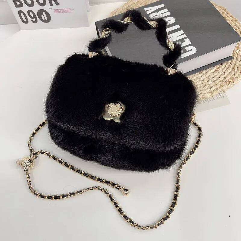 Designer bag 52 Real Mink Winter Natural Fur For Women Single Shoulder Chain Fashion Crossbody Handbag Evening Party Bag