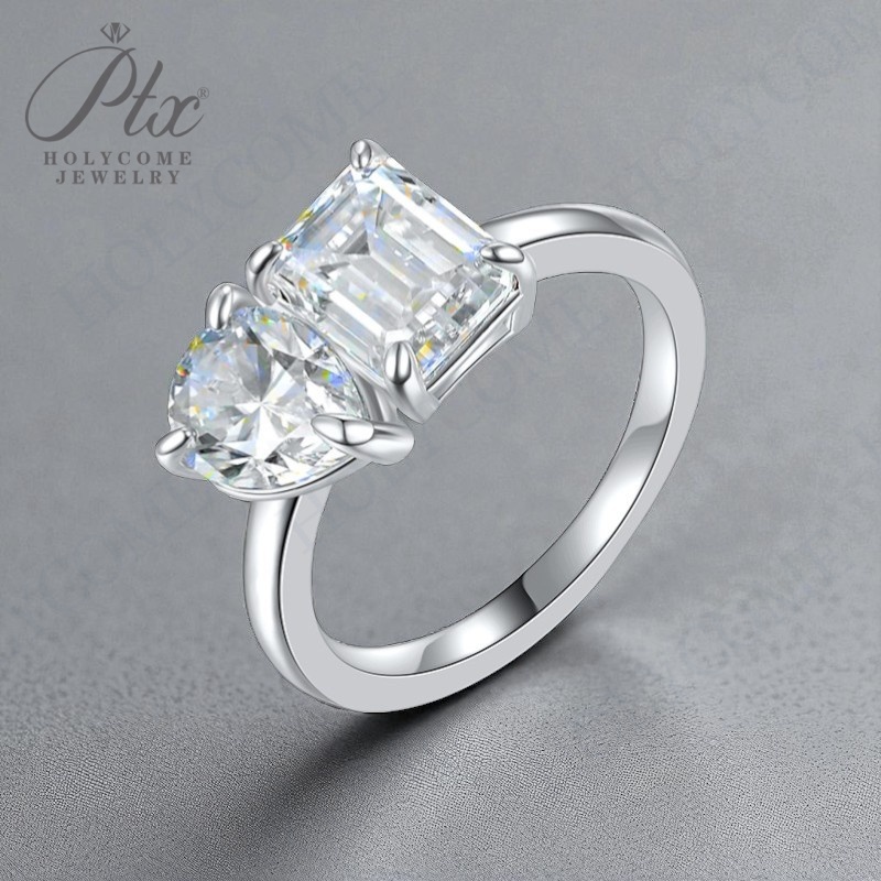Double Stone Ring 925 Sterling Silver Simplicity Classic Moissanite 2CT Water Drop Emerald Engagement Wedding Band Fine Jewelry GRA Certified
