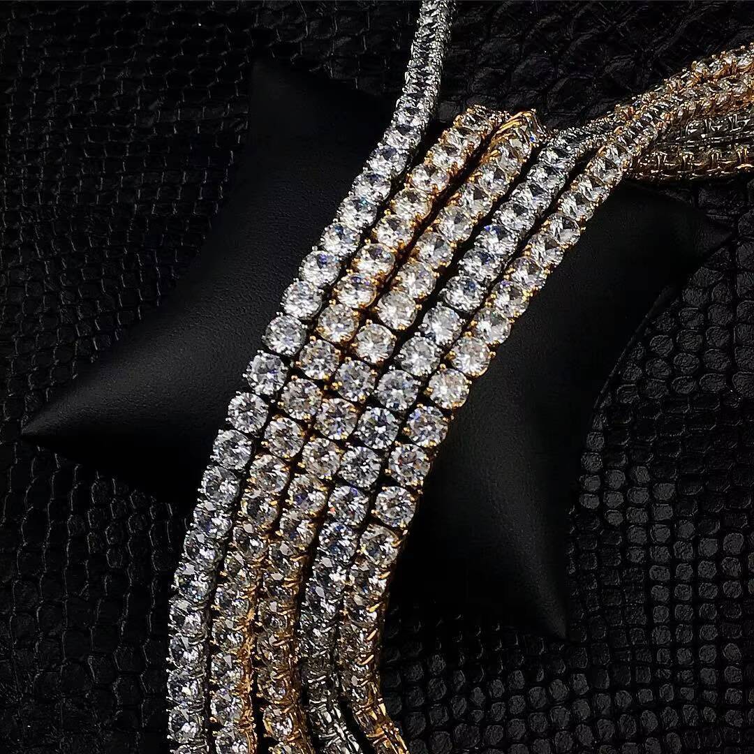 Hip Hop Iced Out 2mm 3mm 4mm 5mm 6.5mm 925 Sterling Silver Moissanite Tennis Chain Necklace