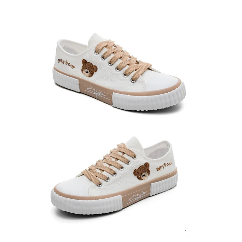 Bear Canvas Womens Shoes Korean Dry Breathable Fashion Trend Versatile Casual Board Shoes Large Size Cookie Shoes 250809