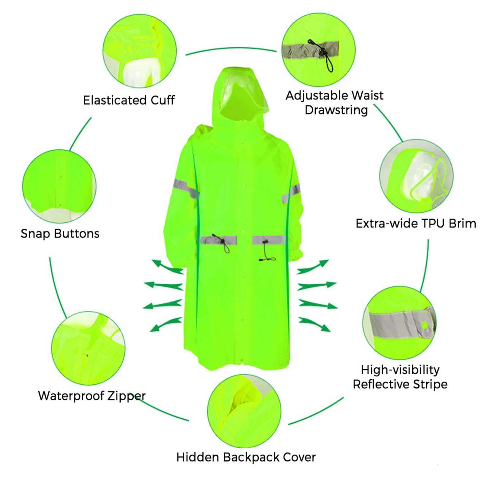 Hooded Rain Poncho for Adults High-visibility Reflective Waterproof Raincoat with Backpack Cover Y250814
