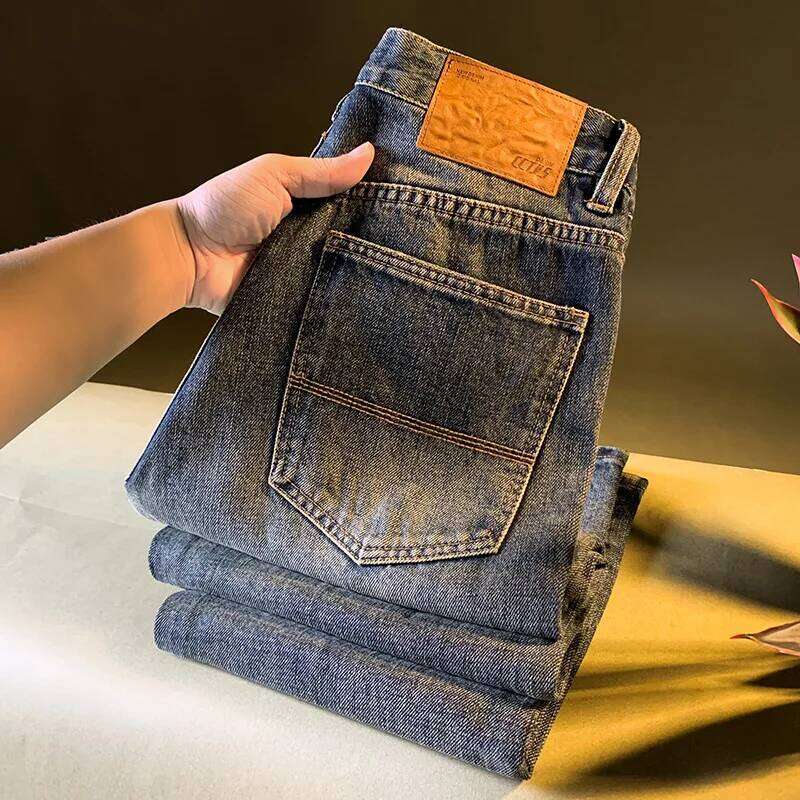 High end retro washed denim jeans for men in autumn 2025, new men's clothing Korean version straight tube loose and soft pants