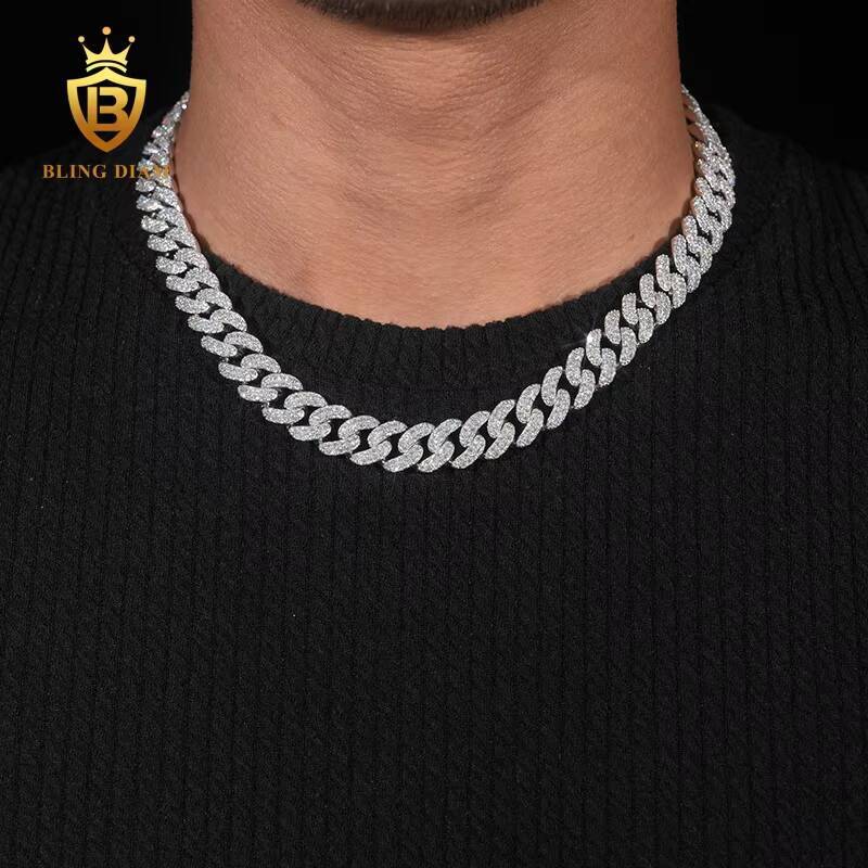 Hip Hop Style Pass Diamond Tester 13mm Vvs Moissanite Cuban Necklace Iced Out 925 Silver Cuban Link Chain for Men Women