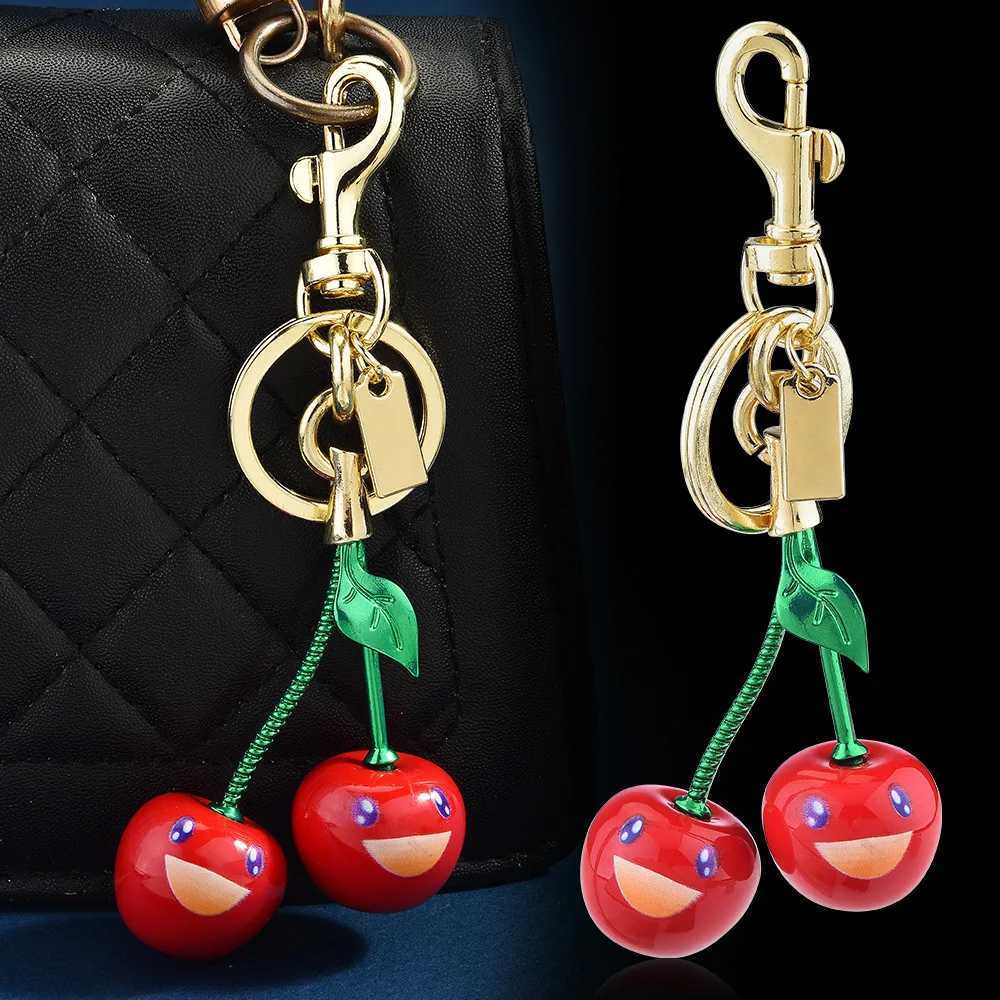 Smiling Face Cherry Blossom Bag Decoration Keychain Cherry Resin Pendant Fruit Accessories Y250815
