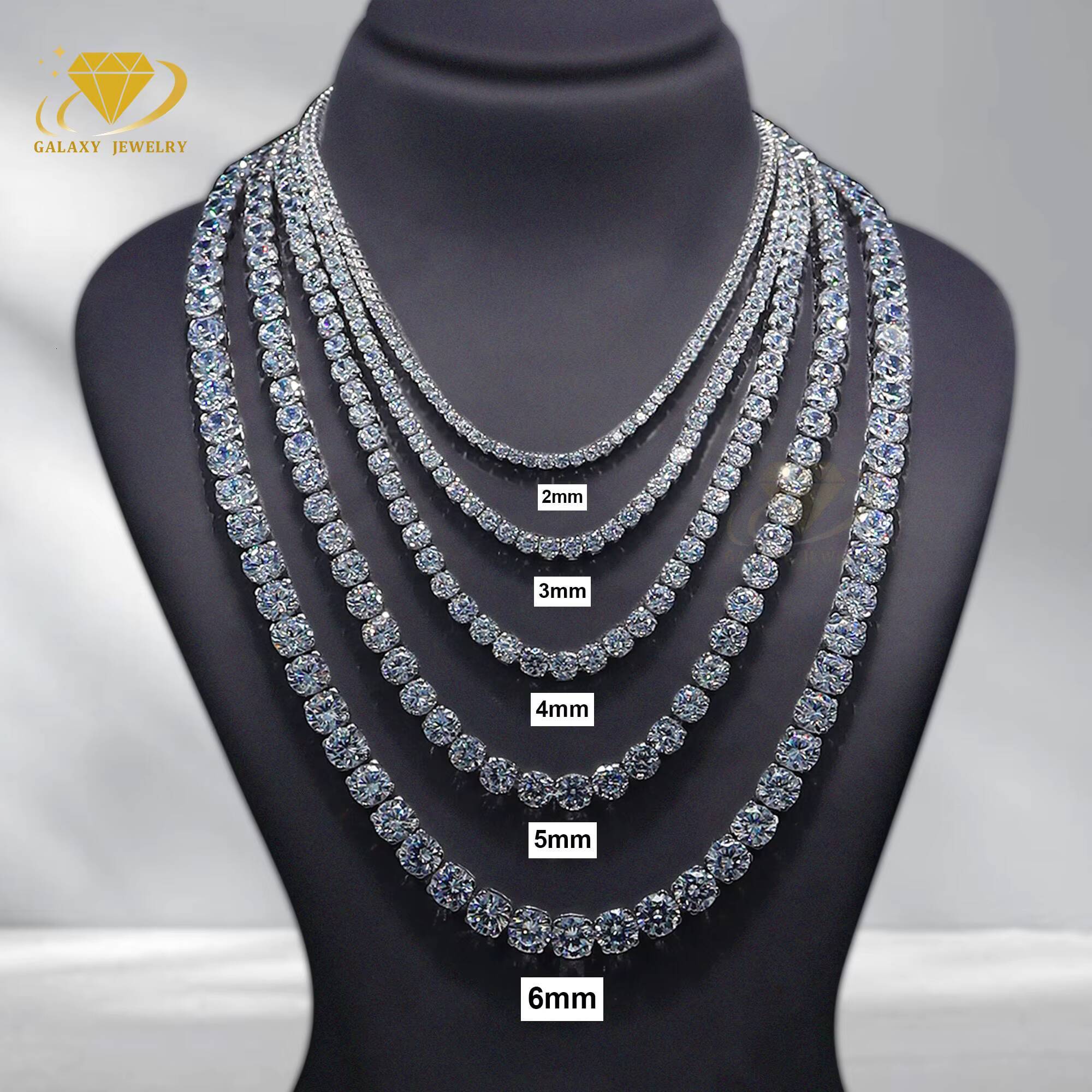 Hot Sale Iced Out 2mm 3mm 4mm 5mm 6mm Round Cut Lab Created Moissanite Diamond Tennis Chain Necklace Bracelet Women Men