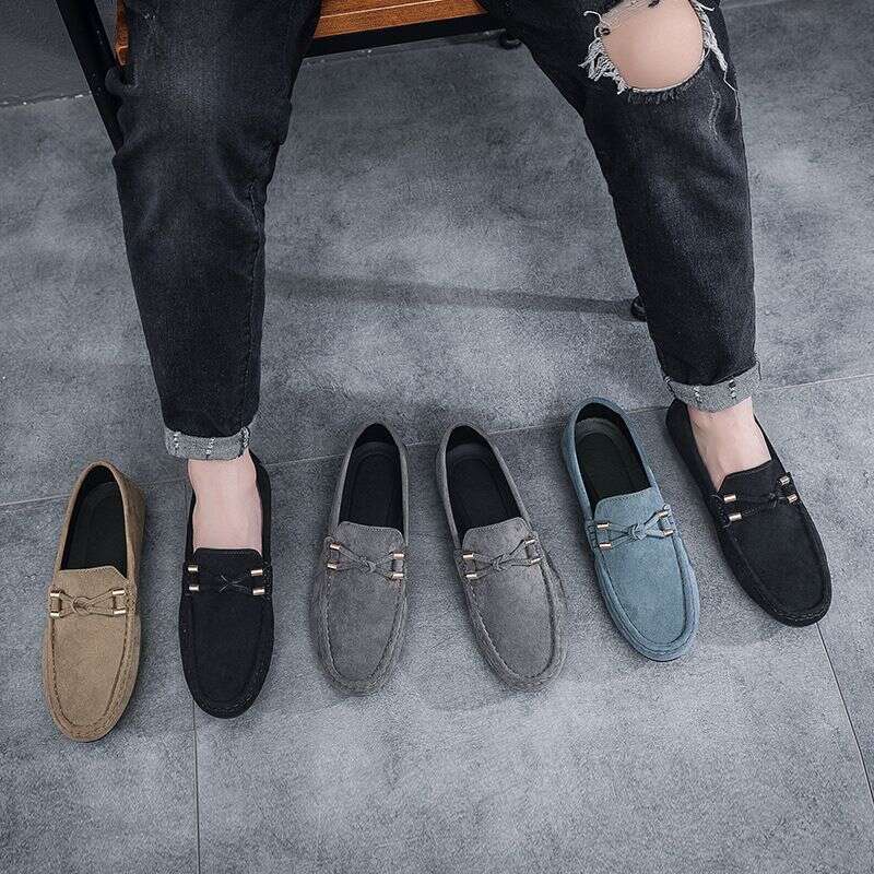 Spring 2025 New Lazy Soft Sole One Step Padded Doudou For Men's Driving Casual Leather Shoes