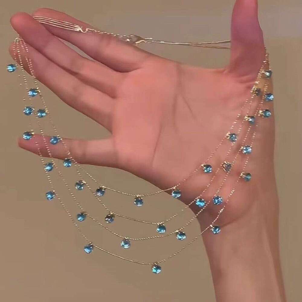 Multi-Layer Zirconia Necklace - 18K Gold/Rhodium Plated Geometric Choker Set | French Minimalist Jewelry (HN6819-5)