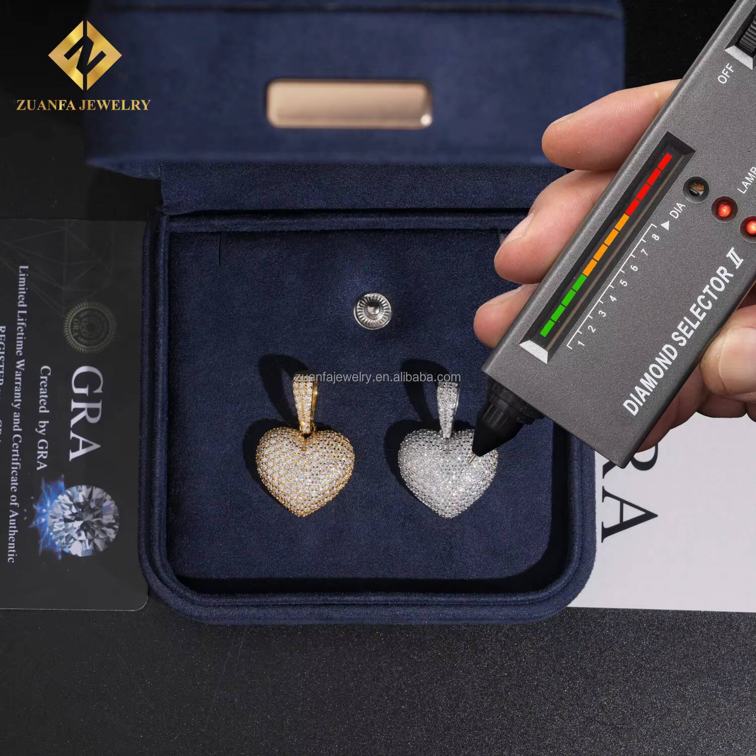 Drop Shipping Ship From USA Local Stock GRA Certificate Iced Out Hip Hop Jewelry 925 Silver Moissanite Diamond Heart Pendant