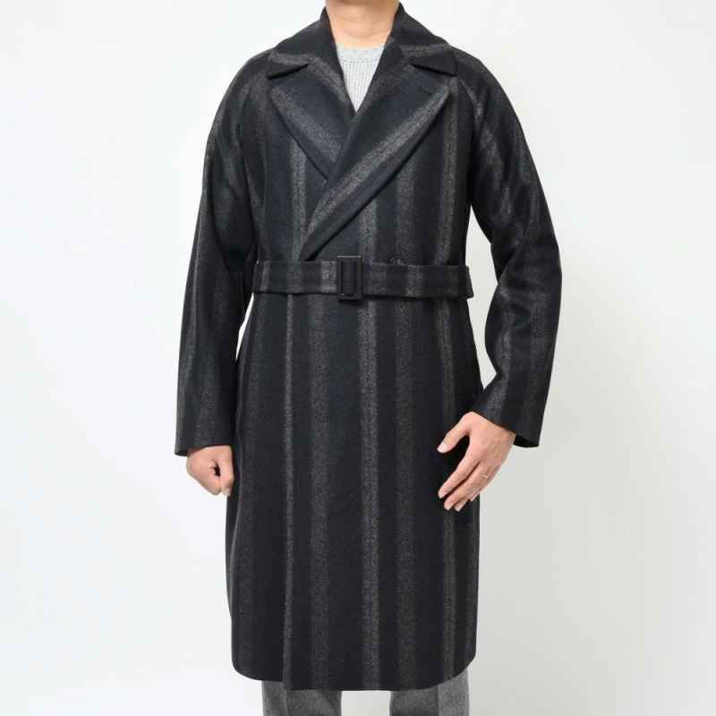 Classic Men's Overcoat Wool Blend Winter Long OverCoat Belt Business Formal Winter Warm Coat Customized