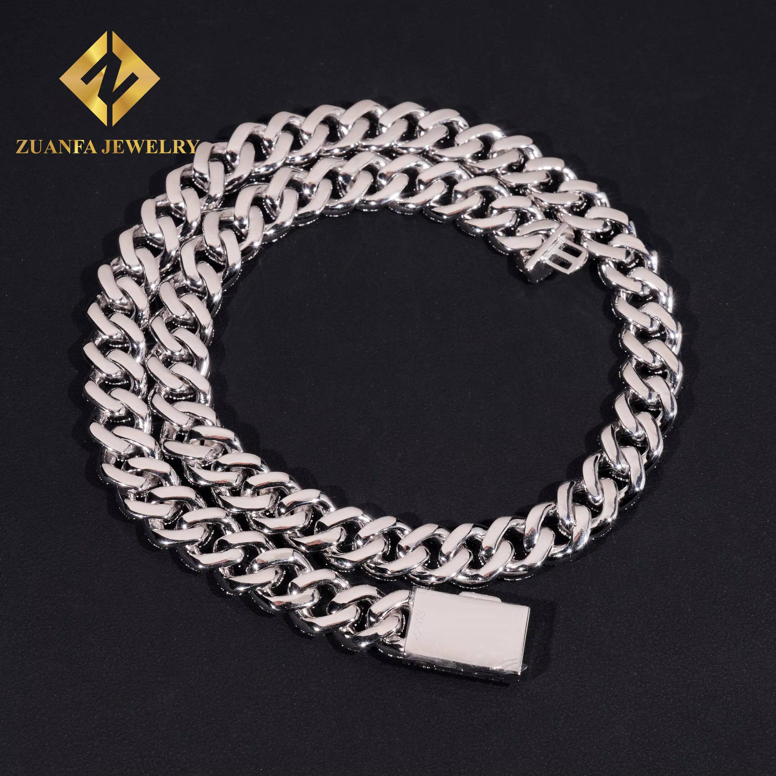 Hip Hop Men Rock Cuban Chain 925 Silver 12MM Width Iced Out VVS Moissanite Diamond Cuban Link Chain Pass Diamond Tester