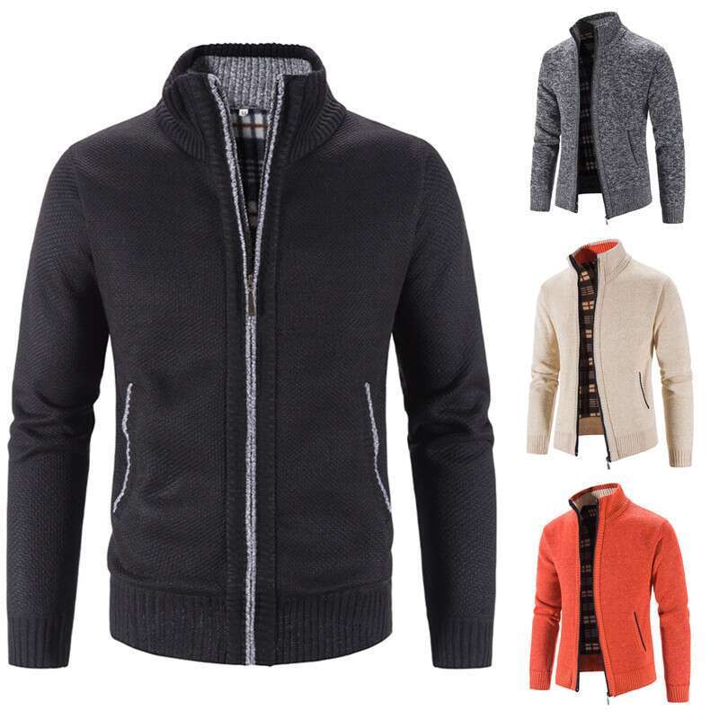 Men's Fleece Thick Knit Slim Sweater Coat Youth Cardigan