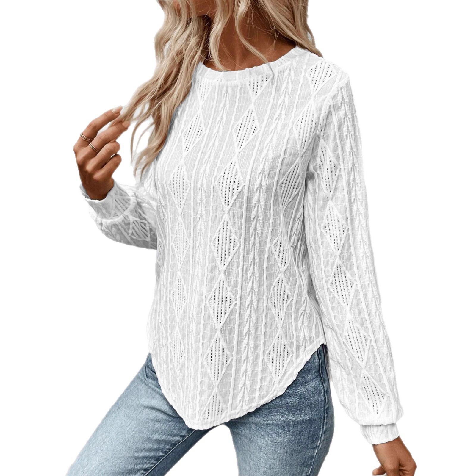 Women's Tops New Autumn Winter Back Single Button Long Sleeve Round Neck Casual T-shirt for Women