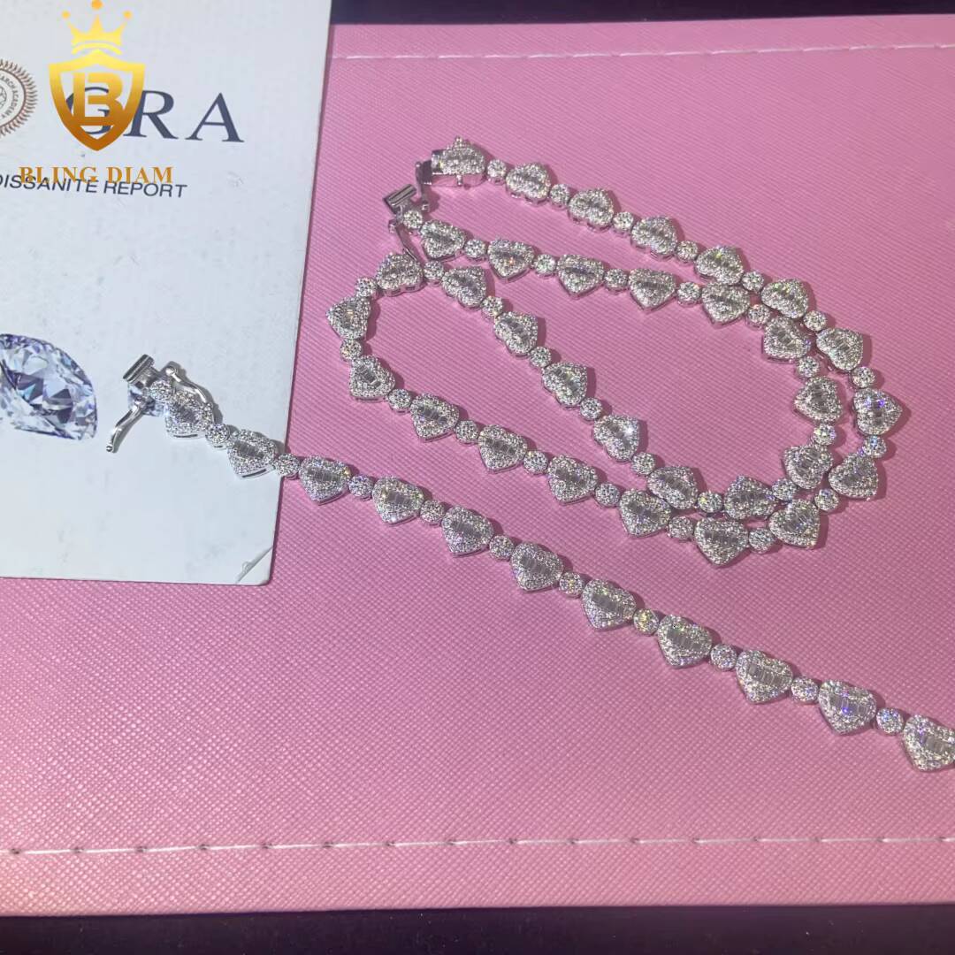Hot Sale Love Heart Necklace Bracelet 925 Sterling Silver Chain Moissanite Cuban Bracelet Men Women Hip Hop Style with GRA