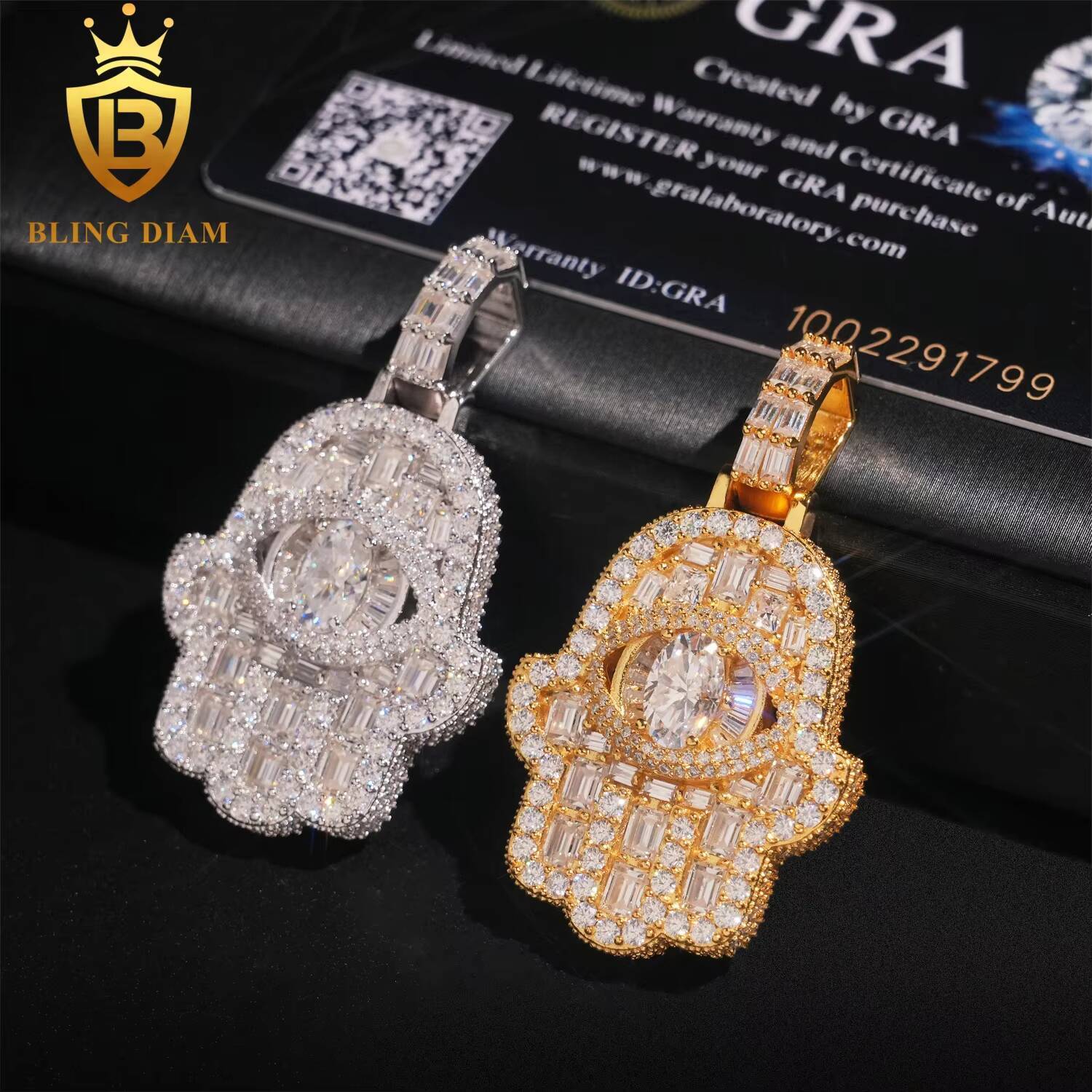 Top Quality Hip Hop Rapper Charms Silver 925 Iced Out VVS Moissanite Diamond Hamsa Pendant Fine Jewelry