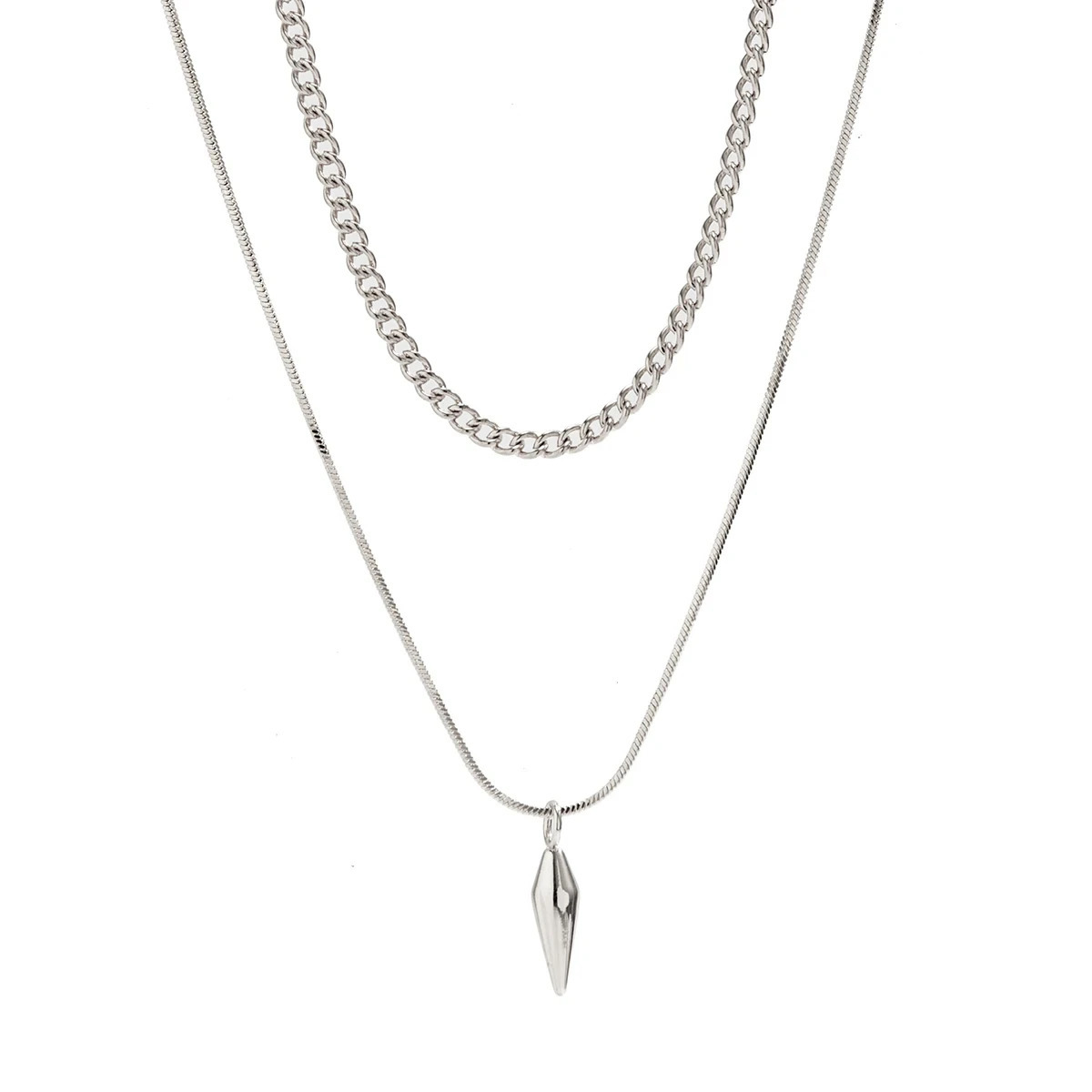 KunJoe 2pcs/set Stainless Steel Metal Rivet Pendant Thin Snake Chain Necklace for Men Punk Silver Color Cuban Link Chain Choker 250812
