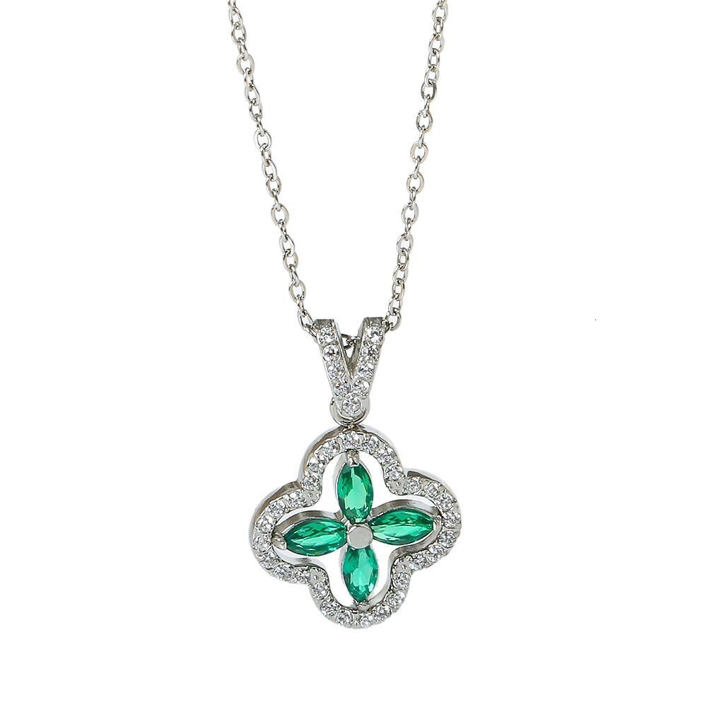 Colorful Four-Leaf Clover Inlaid Zircon Necklace Stainless Steel Simple High-End Feel Women's Non-Fading Accessory Jewelry for Women