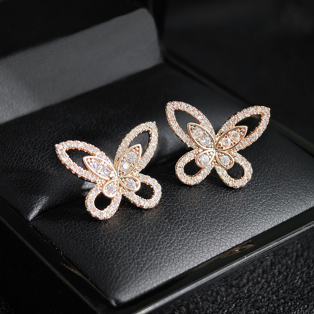 Korean Style Unique Design Fairy Butterfly Micro Pave Zircon Women's Earrings Trendy Jewelry e6603