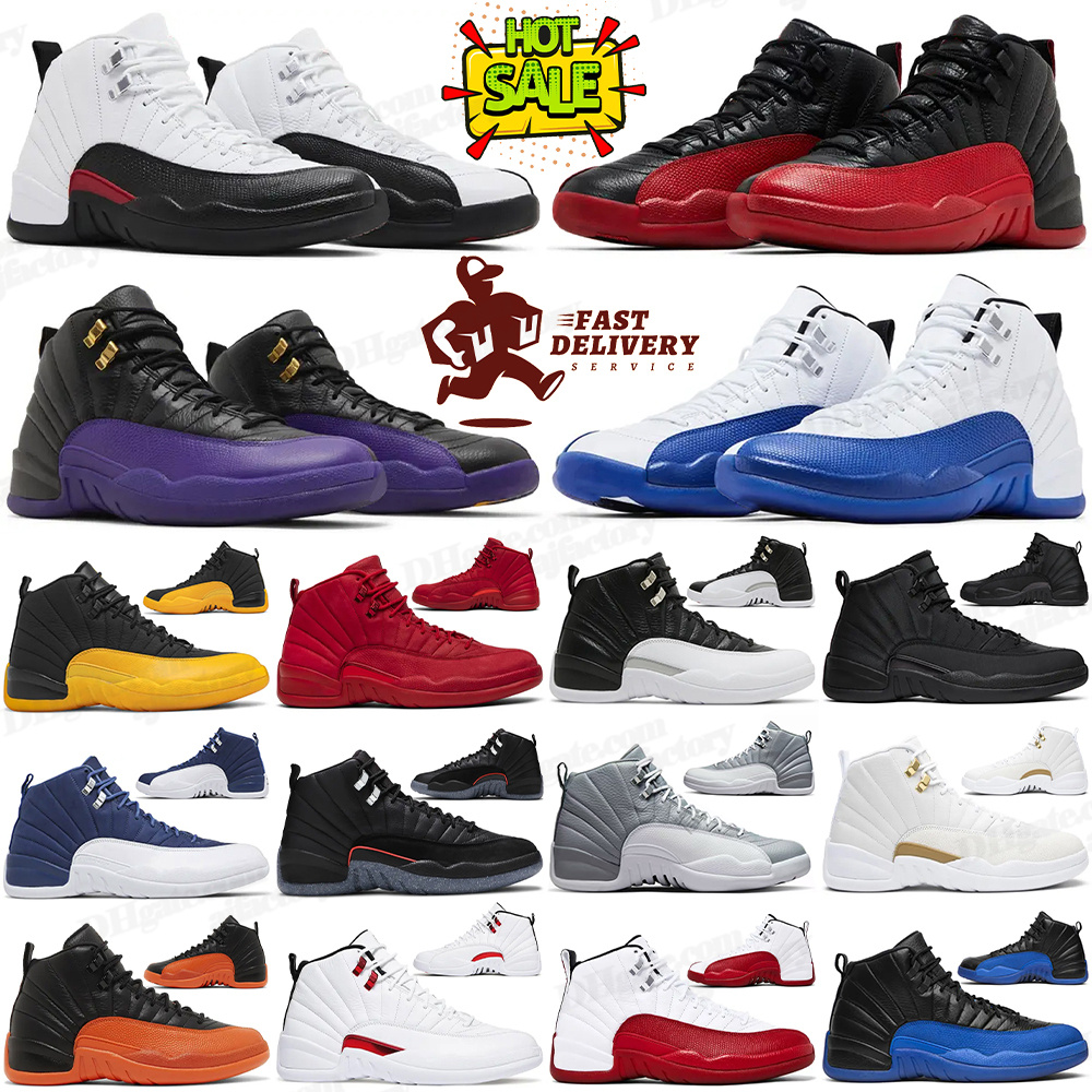 With Box man J12 Mens 12 Basketball Shoes 12s Red Taxi Playoffs Fieled Purple Brilliant Orange Wolf Grey Flu Game Royalty Sports Sneakers