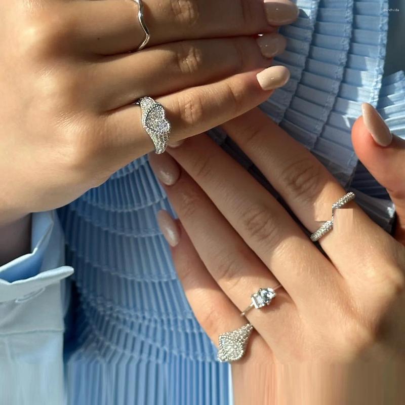 Cluster Rings Geometric Heart Tear Drop Shaped Full Paved CZ Little Pinky Finger Jewelry Open #4 Cute Lovely For Women Girl