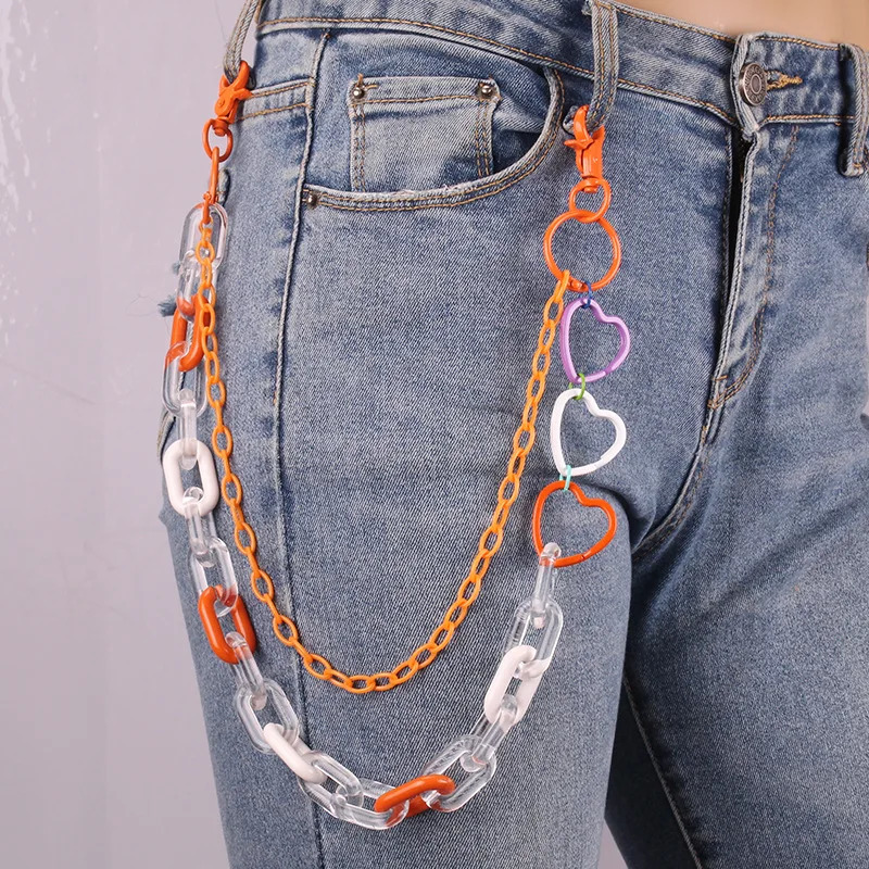 Hip Hop Resin Chain Keychain Men Women Cute Waist Chain Multicolor Acrylic Heart Pants Trousers Chain Punk Jewelry 250811