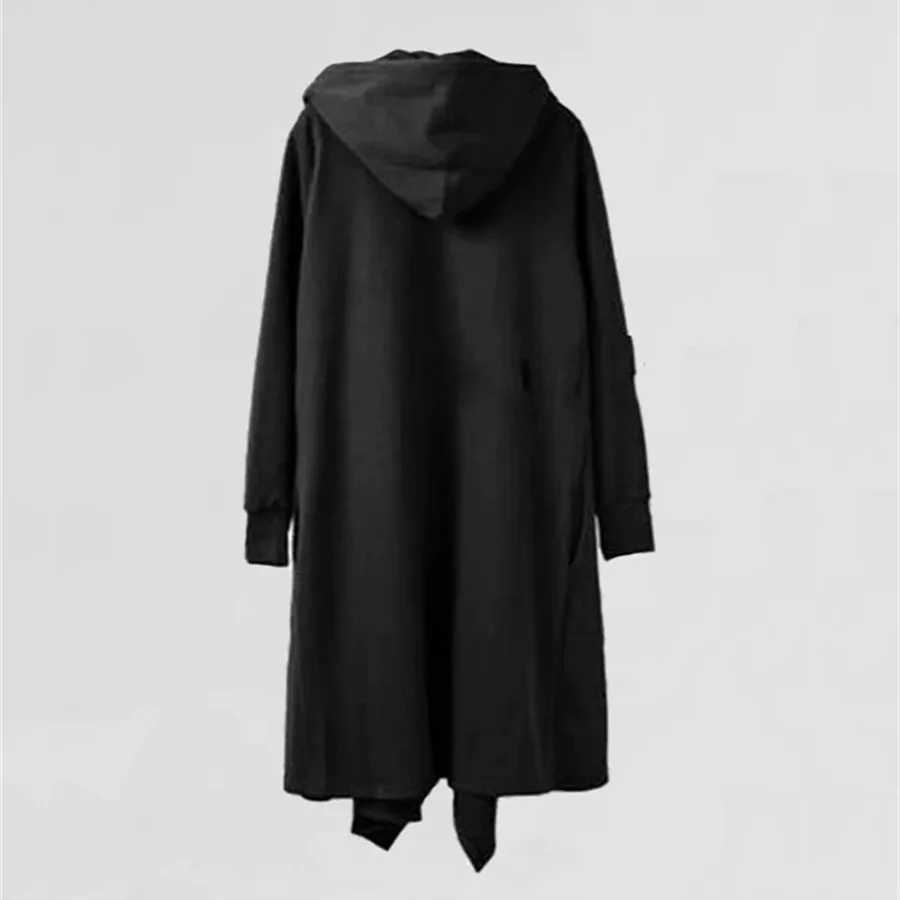 Autumn Winter Men Punk Hip Hop Long Trench Coat Hooded Cloak Mens Black Techwear Velvet Jacket Cardigan Overcoat Plus Size 6XL W250815
