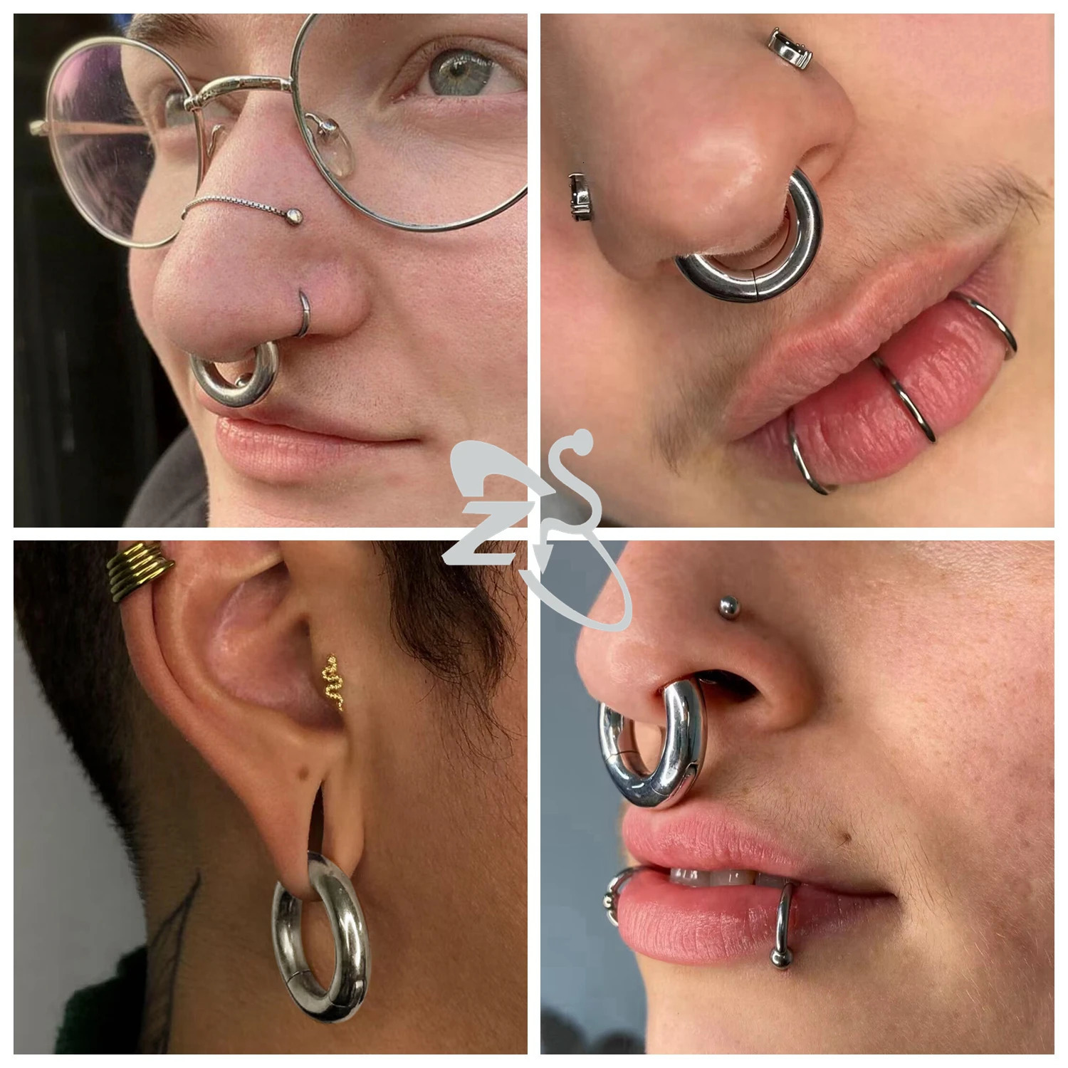 ZS 1 PC 2/4/6/8/10/12G Round F136 G23 Steel Nose Ring Men Women Large Gauge Piercings Nose Ear Expander Septum Piercing 250807