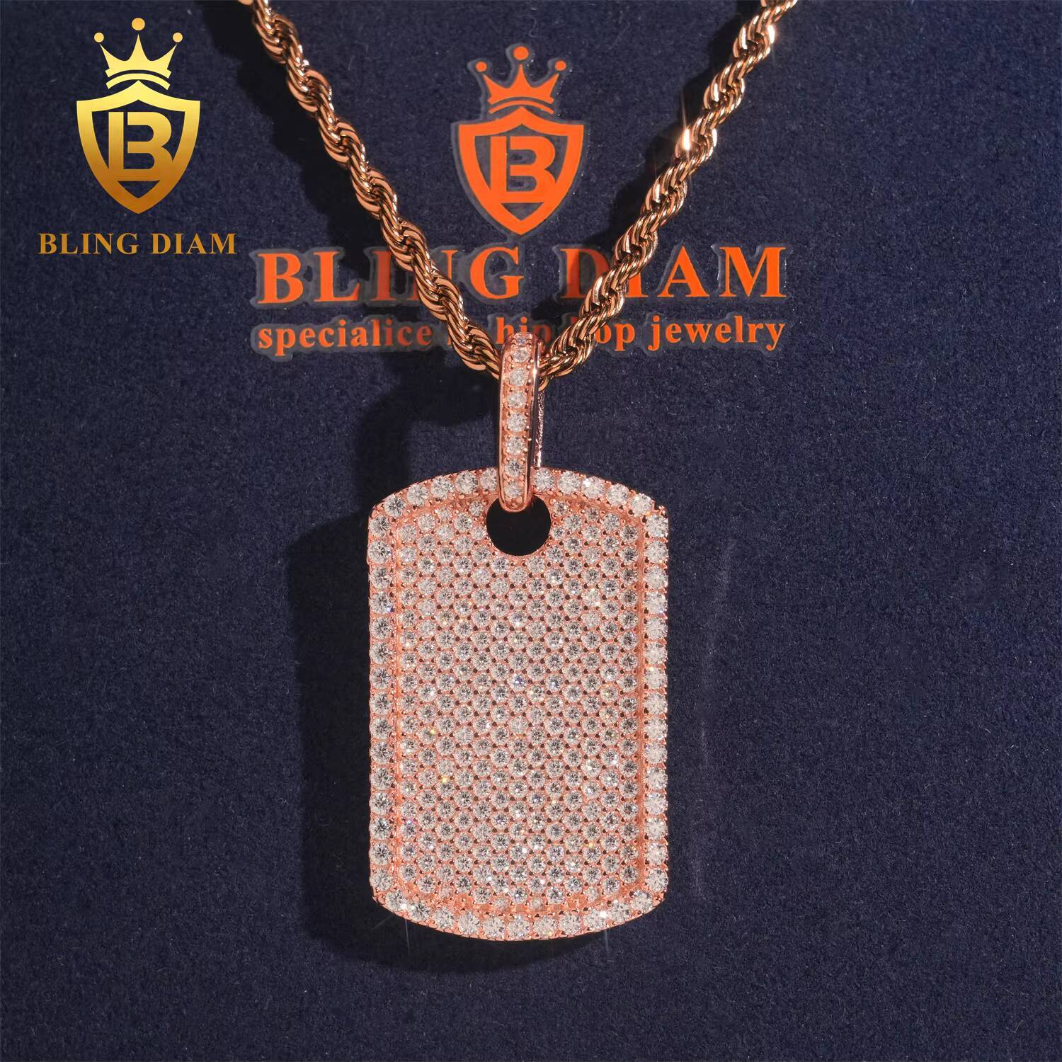Ready to Ship Three Color Dog Tag Pendant Hip Hop Moissanite Pendant 925 Silver Pass Diamond Tester Rapper Jewelry