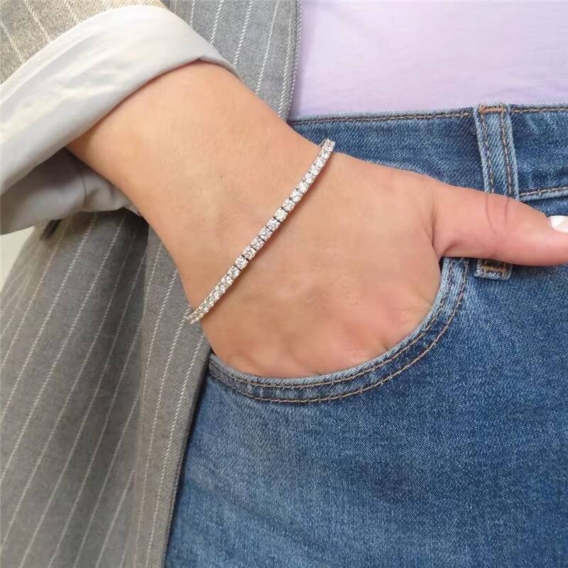 ZF Iced Out Moissanite Stone Bracelet Sterling Silver 925 Tennis Bracelet Women Men Diamond Jewelry 925 Sterling Silver Bracelet