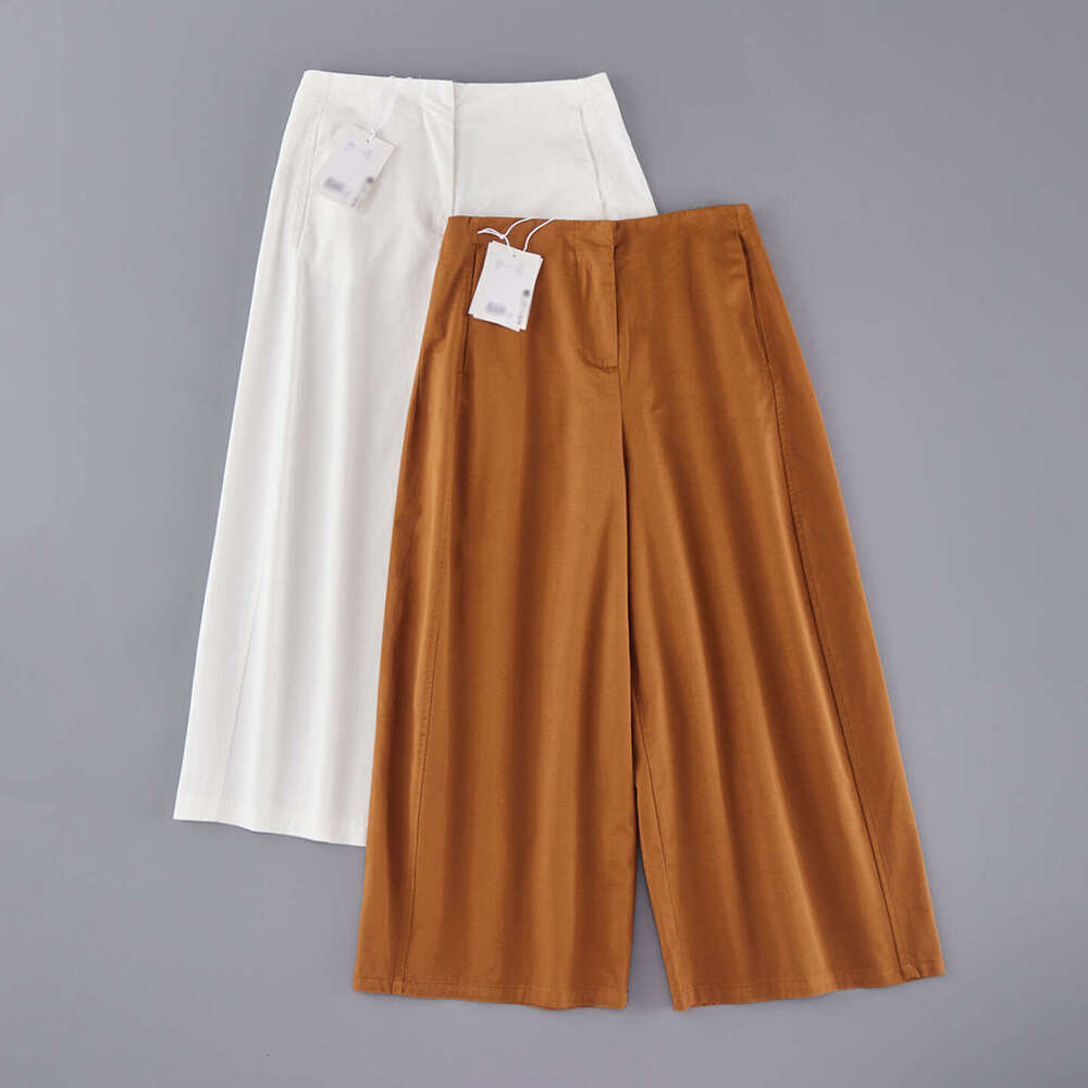 Summer Fashionable Comfortable Loose Barrel High Waist Wide Leg Eight-Point Casual Pants B5