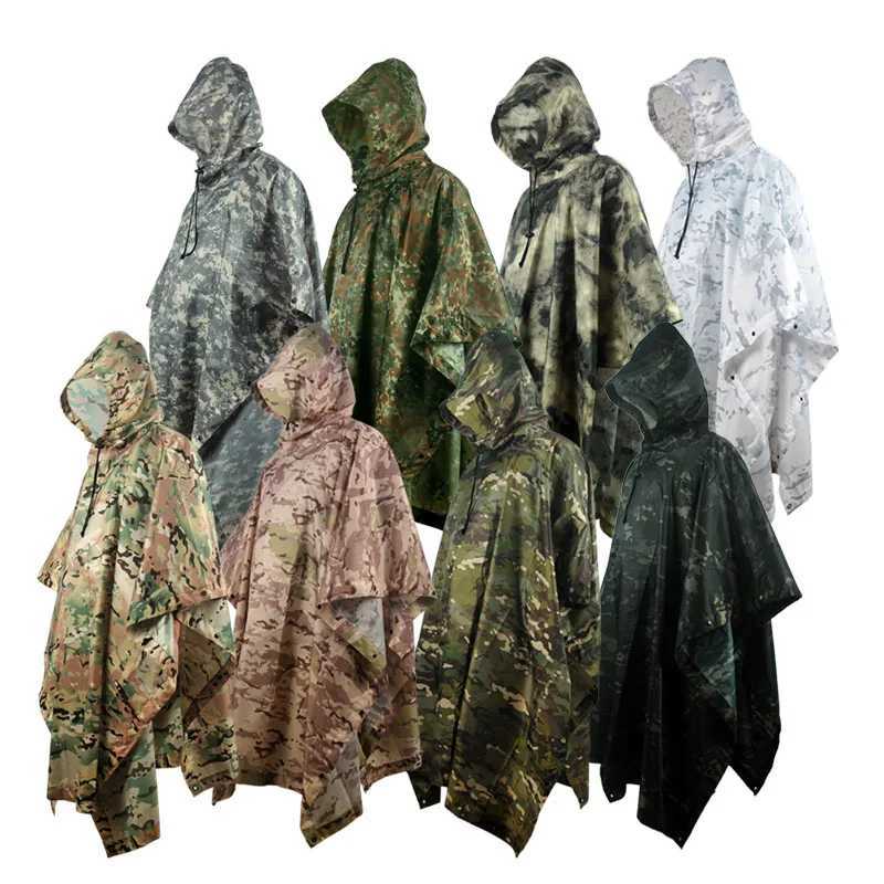 Camouflage Folding Raincoat for Hiking Portable Tactics Poncho Men Waterproof Tourism Packable Rain Cover Army RainWear Y250814