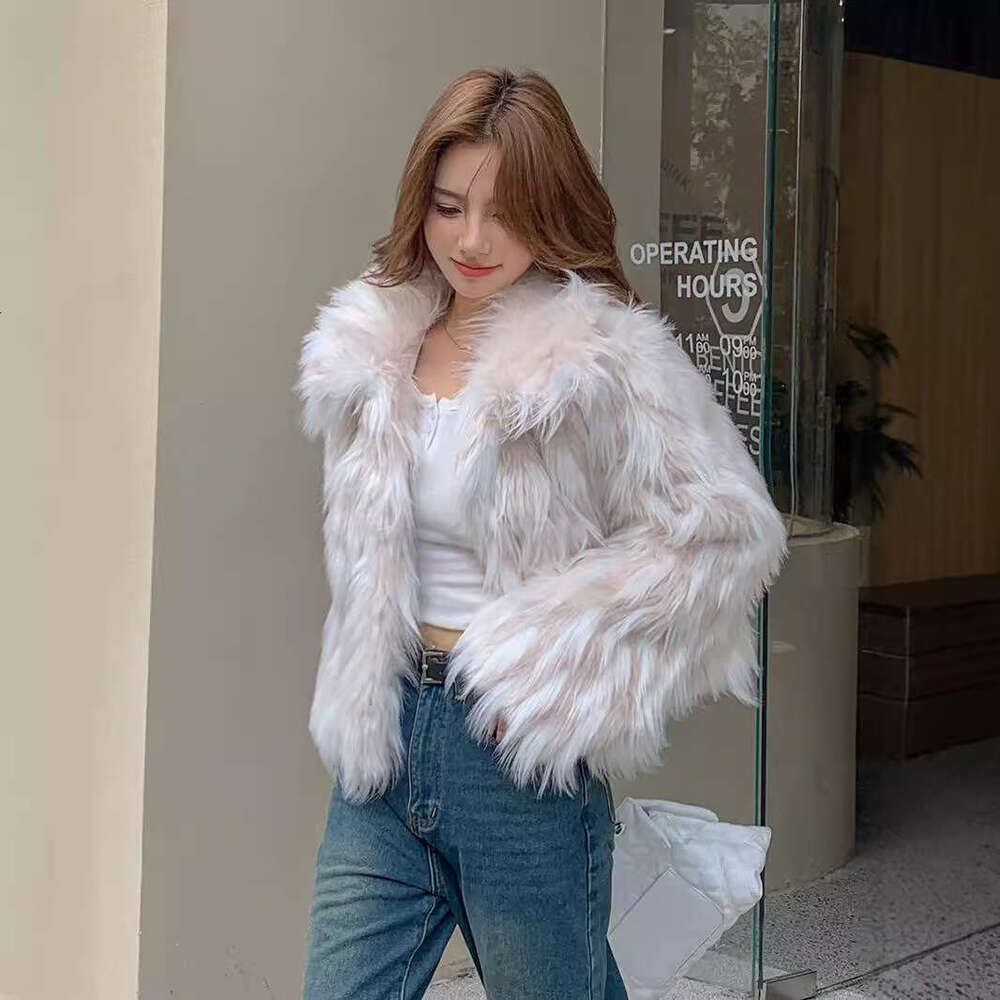 Imitation Fur Coat Women's Winter plus size Short Top Loose Single-breasted Colorblock Lapel Thickened Plush Coat Women