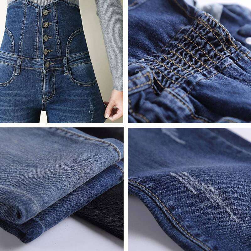 Sexy Super High Waist Skinny Pencil Jeans Women Streetwear Button Fly Denim Pants Korean Stretch Vaqueros Big Size 36 Pantalones