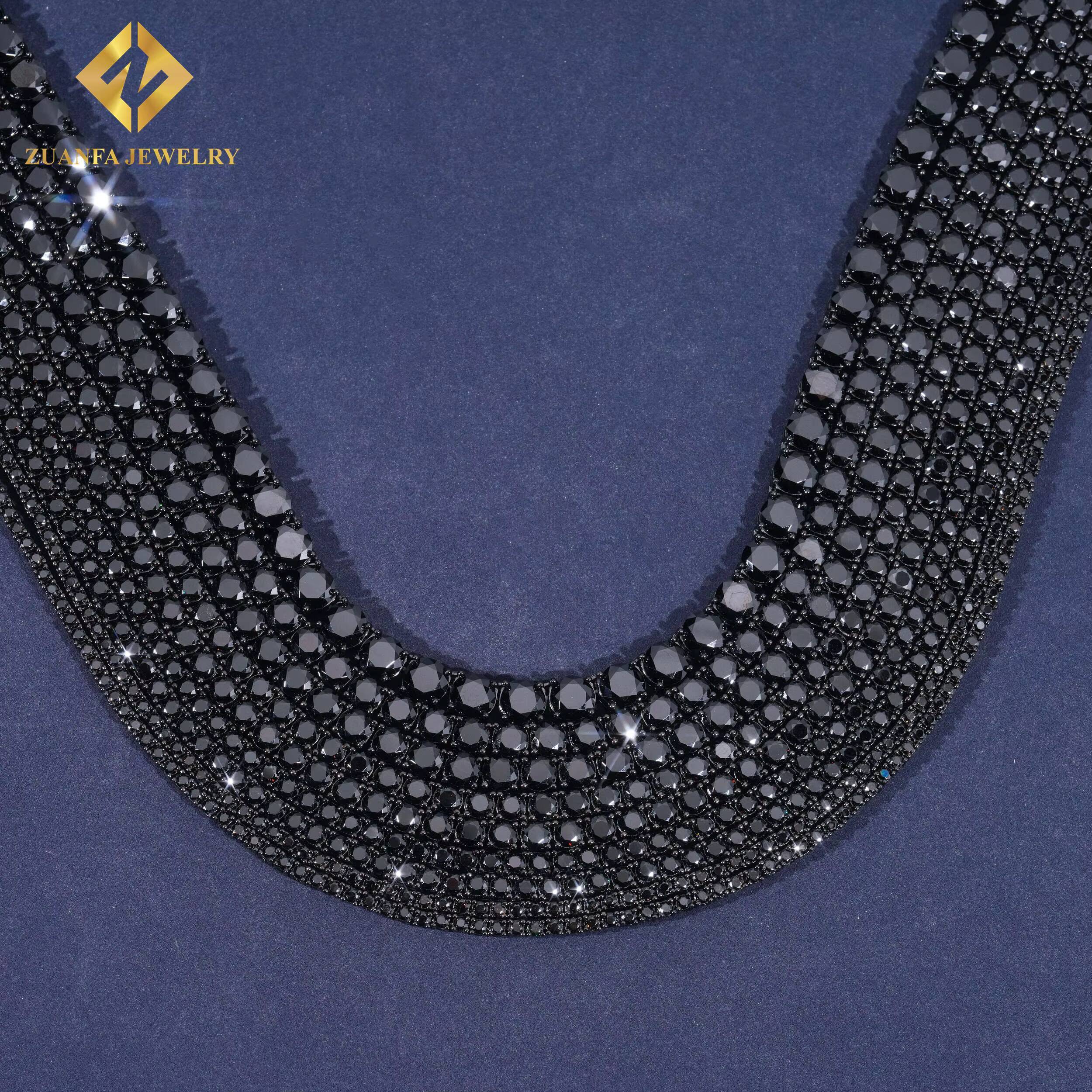 Black Moissanite Tennis Chain 925 Sterling Silver Moissanite GRA Certificate Tennis Chain Fashion Jewelry for Men Women Gift