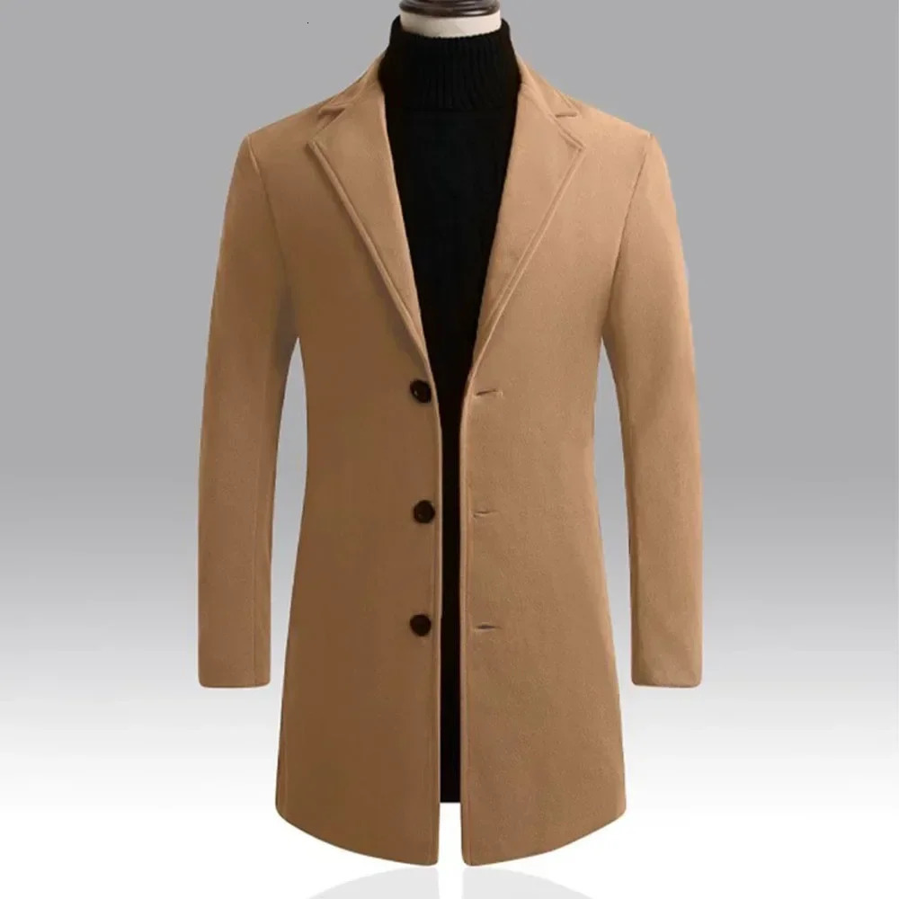 Mens Single Breasted Trench Coat Slim Fit Belted Windbreaker Long Jacket Casual Solid Windproof Overcoat in 250814