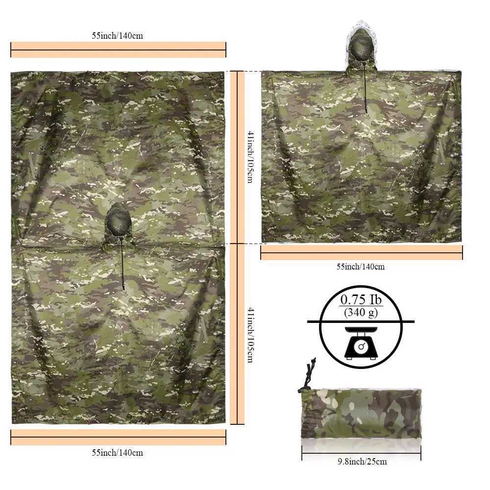 Portable Camouflage Waterproof Fabric Rain Protection Cape Woodland Adult Poncho Raincoat Cloak Travel Rainproof Motorcycle Man Y250814
