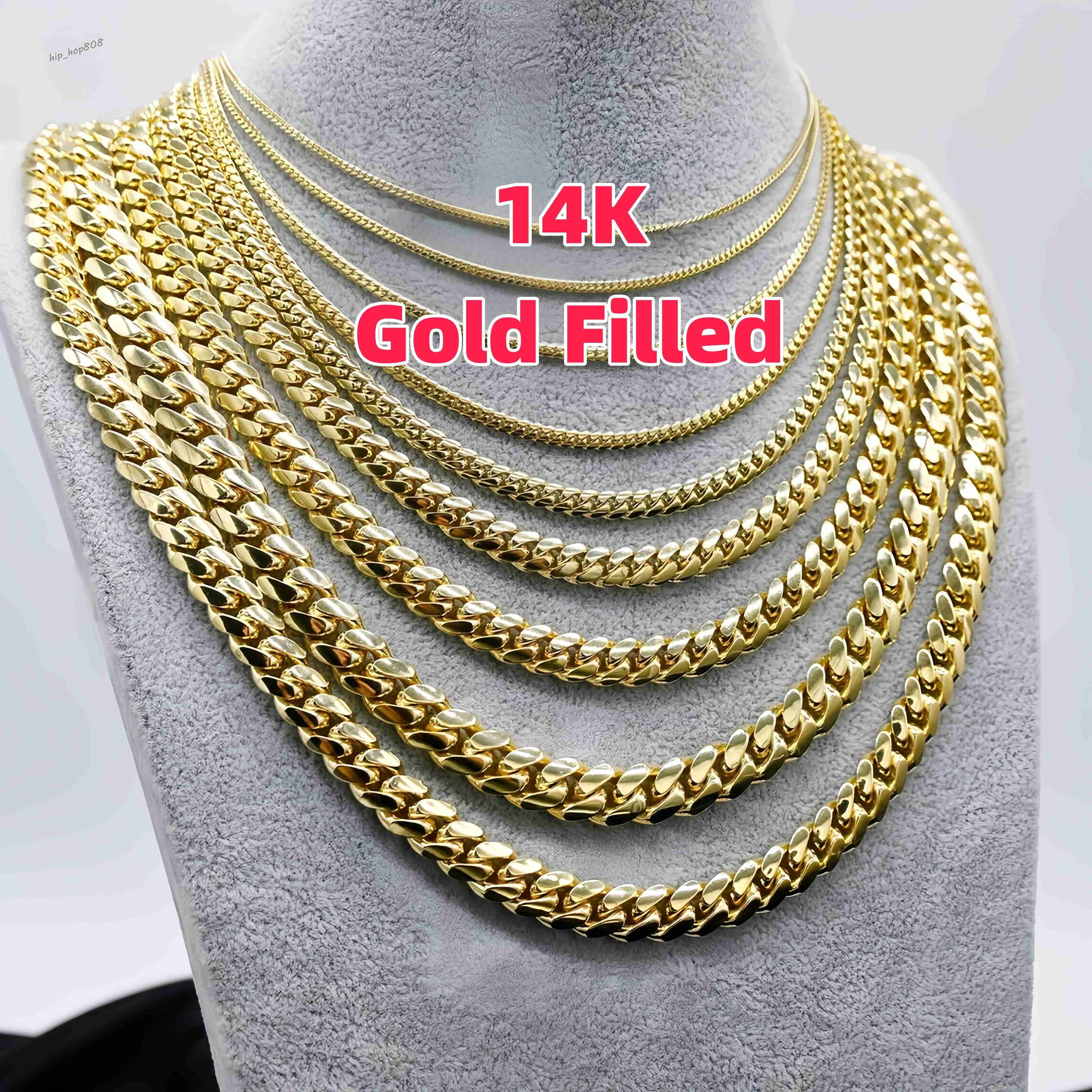 14K Gold Filled Necklace Personalized Thick Chocker Waterproof Miami Hip Hop Gold Cuban Link Chain for Men Cadena Cubana
