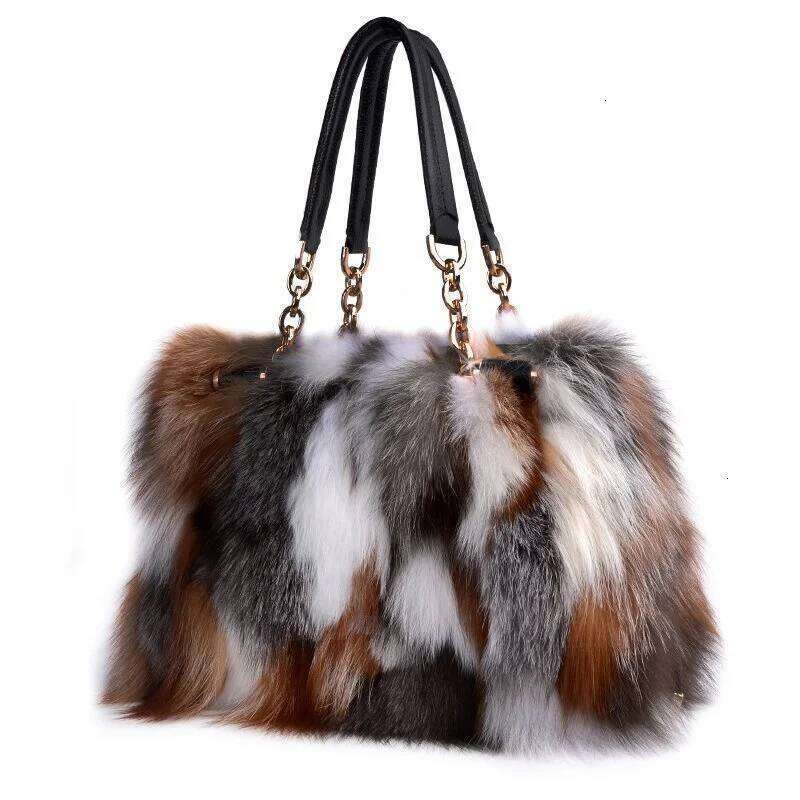 Designer bag 52 Real Fox Winter Women Handbag Designer Evening Party Bags Leather High Quality Shoulder Natural Fur Bag